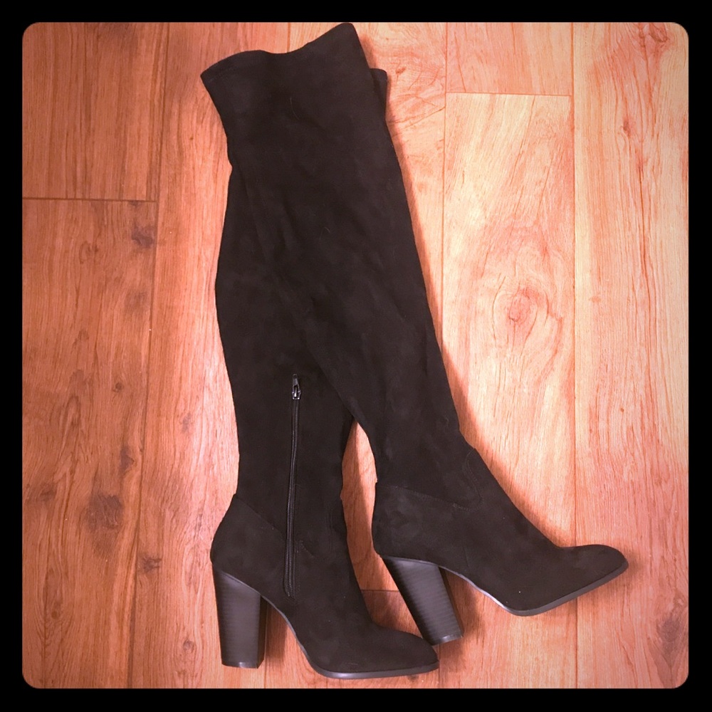 Black suede type over knee boots